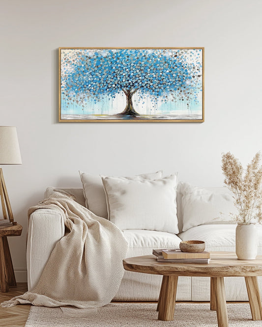 SHENIFY Tree Wall Decor Blue Nature Tree of Life Abstract Wall Art 20x40in Natural Framed Modern Large Panoramic Landscape Artwork Living Room Bedroom Home Office Decor