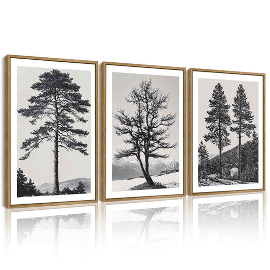 SHENIFY Vintage Black Gray Forest Wall Art Antique Retro Tree Modern Decor Artwork Prints Rustic Farmhouse Bedroom 11x14in3pcs Natural Framed
