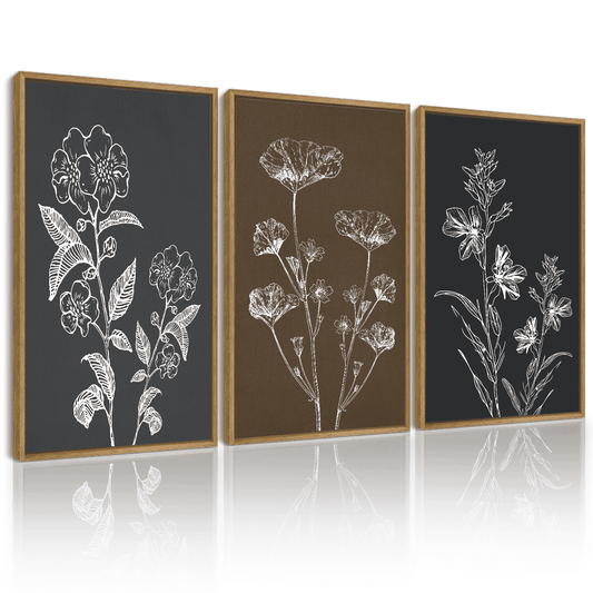 SHENIFY Vintage 16x24in3pcs Natural Framed Retro Floral Wall Hanging Decor Rustic Farmhouse Colorful Botanical Prints Artwork for Office Dining Room Kitchen