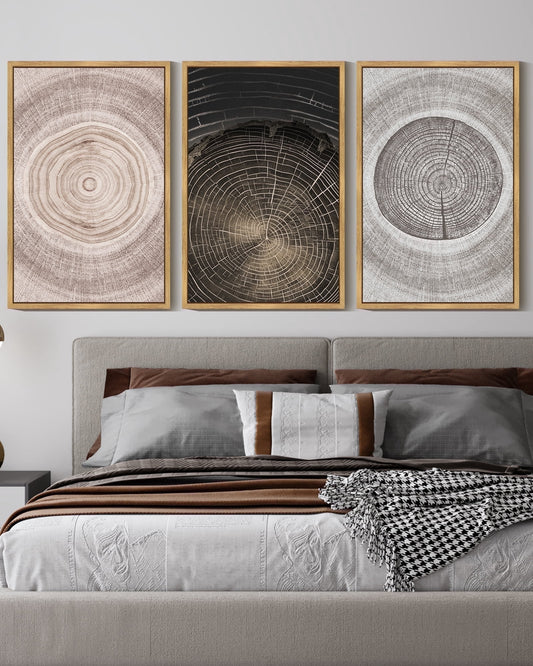 SHENIFY Vintage Wood Tree Rings Wall Art 16x24in3pcs Natural Framed Farmhouse Rustic Canvas Paintings Living Room Bedroom Decor Nature Artwork