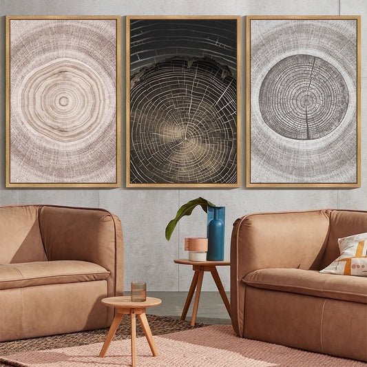 SHENIFY large 24x36in3pcs Natural Framed Vintage Wood Tree Rings Wall Art Farmhouse Rustic Canvas Paintings Living Room Bedroom Decor Nature Artwork