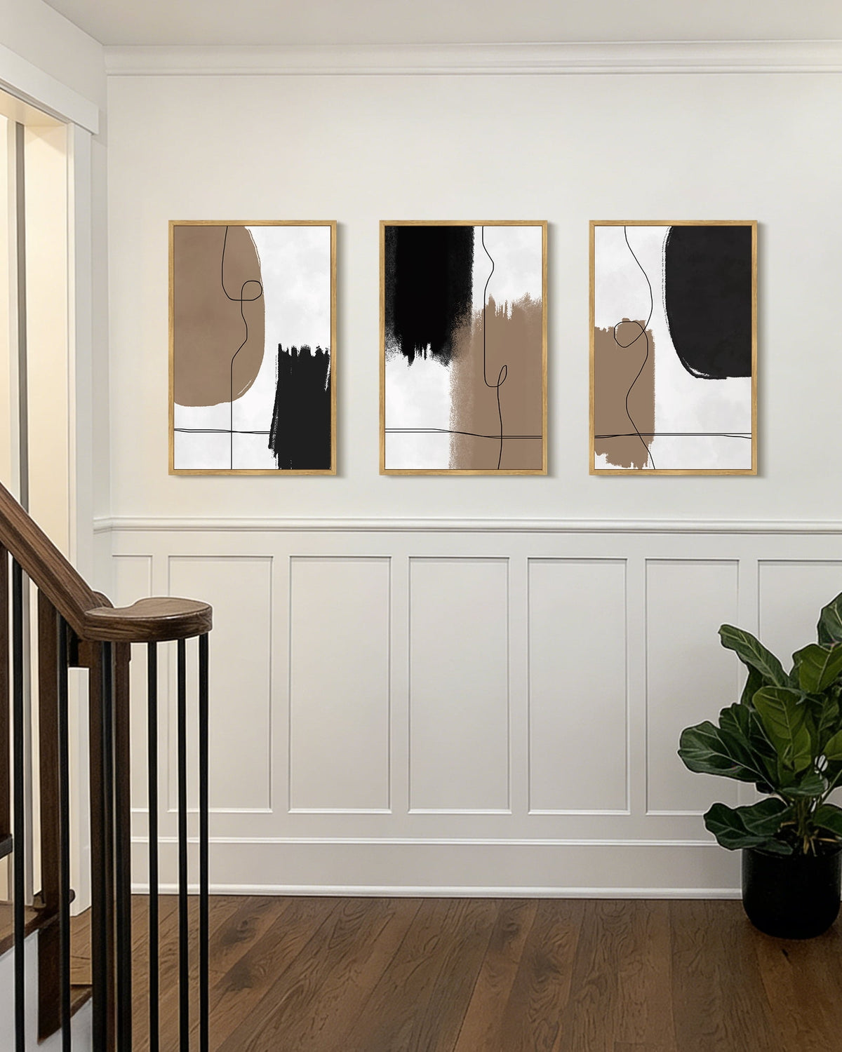 SHENIFY Large 24x36in3pcs Natural Framed Neutral Abstract Wall Art Beige Mid Century Textured Wall Decor Minimalist Line Modern Illustrations Art Print Home Decor