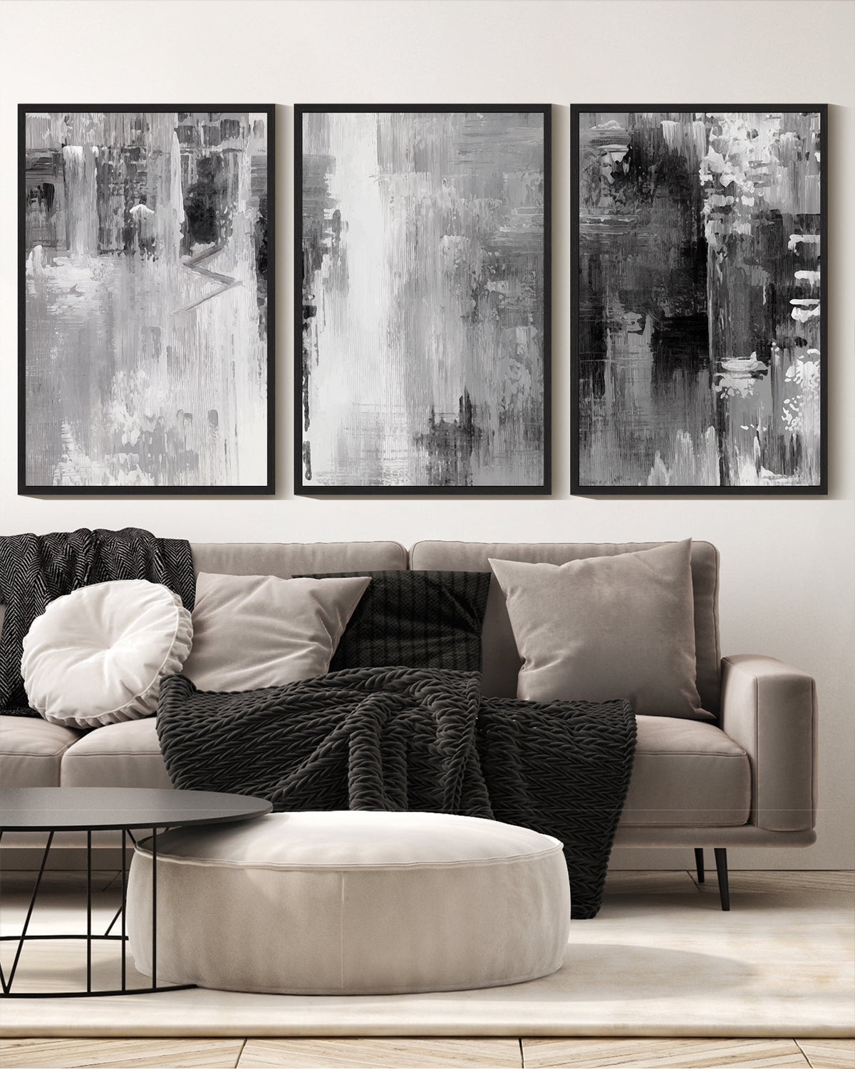 SHENIFY Black Abstract Wall Art 16x24in3pcs Black Framed Tie-Dyed Abstract Illustrations Modern Minimalist Painting Decorative Artwork for Living Room Bedroom