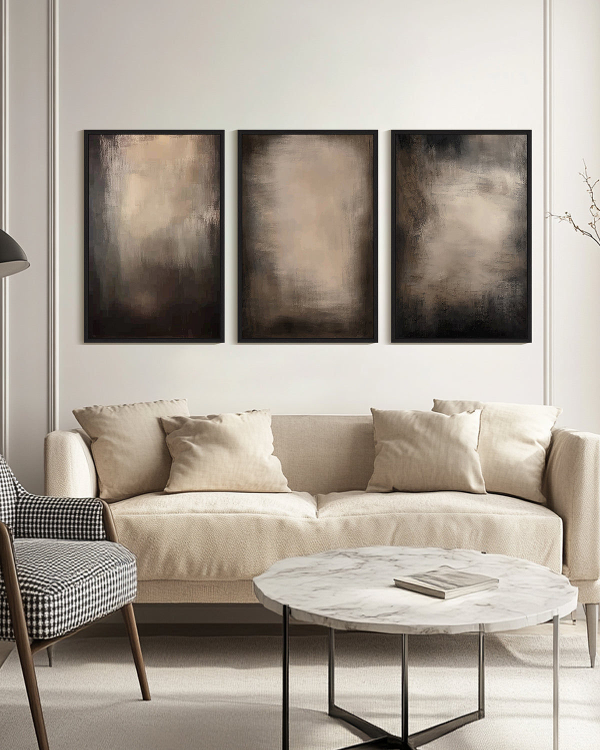 SHENIFY Large 24x36in3pcs Black Framed Abstract Wall Art Set Earthy in Deep Brown and Beige Tones Modern Decor Artwork Prints Rustic farmhouse Home Office