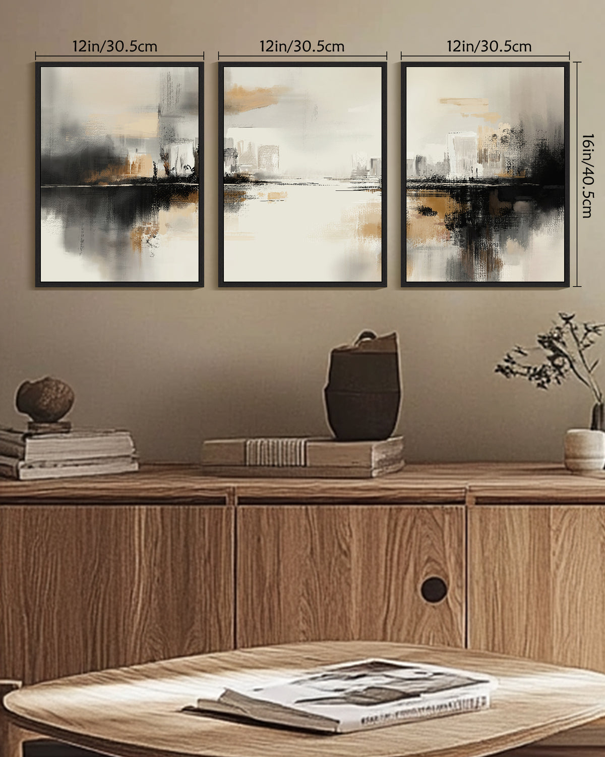 SHENIFY Black Gray Abstract Landscape Wall Art Brown Tan Neutral Minimalist Modern Decor Artwork Prints Rustic Office Bedroom 12x16in3pcs Black Framed