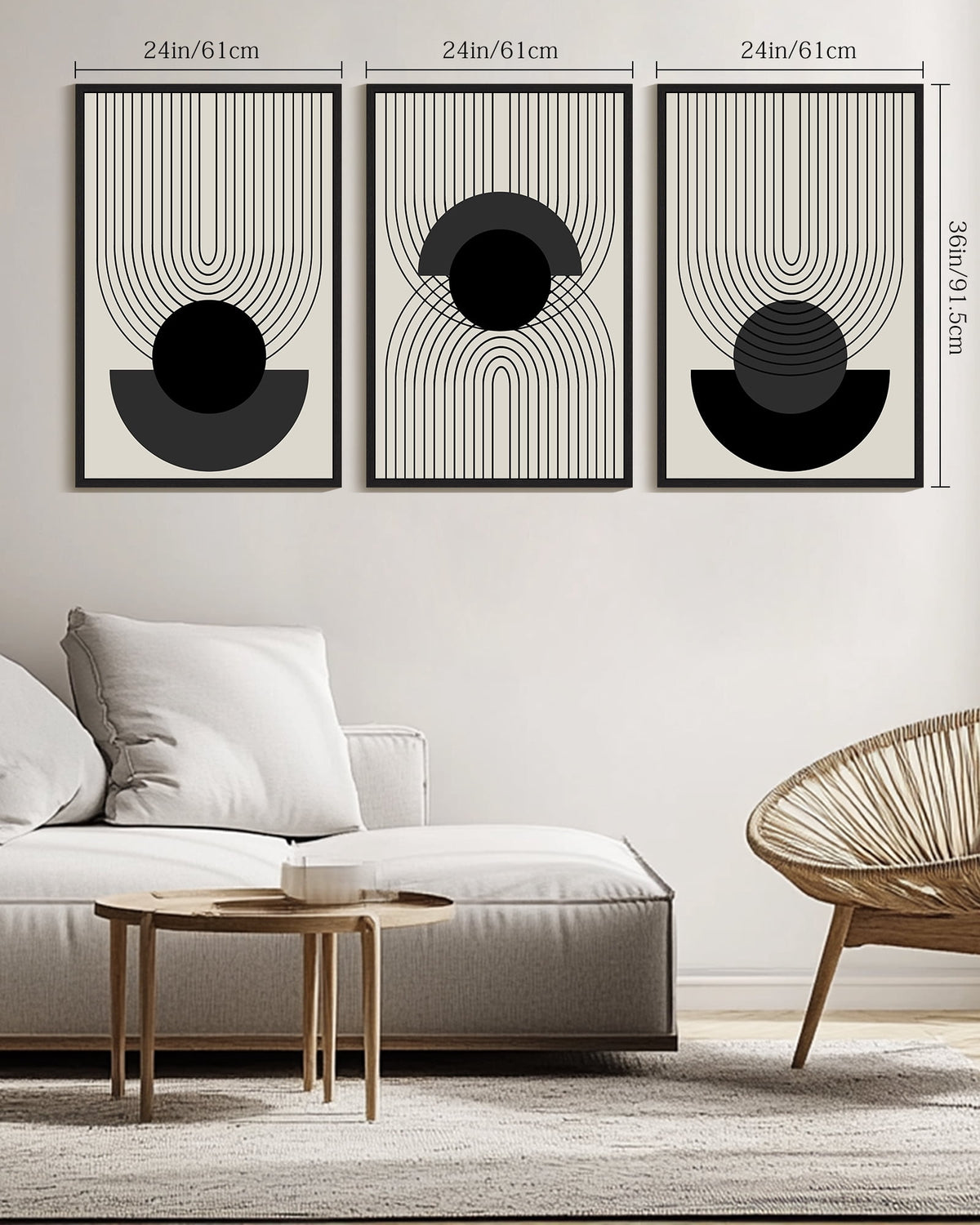 SHENIFY Minimalist Boho Abstract Canvas Art Prints - Framed Wall Decor, 24x36in (Set of 3)