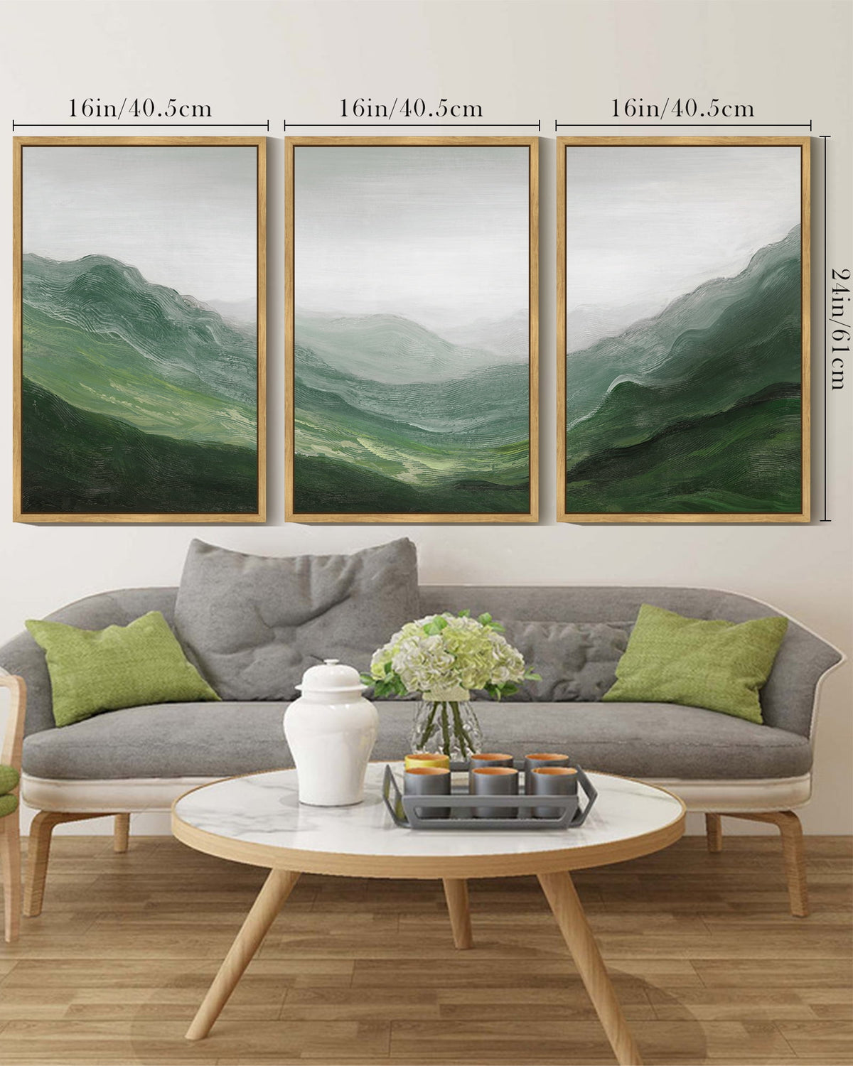 SHENIFY Fog Pine Green Tree Forest Canvas Wall Art 16x24in3pcs Natural Framed Nordic Nature Modern Mountain Artwork Prints Decor