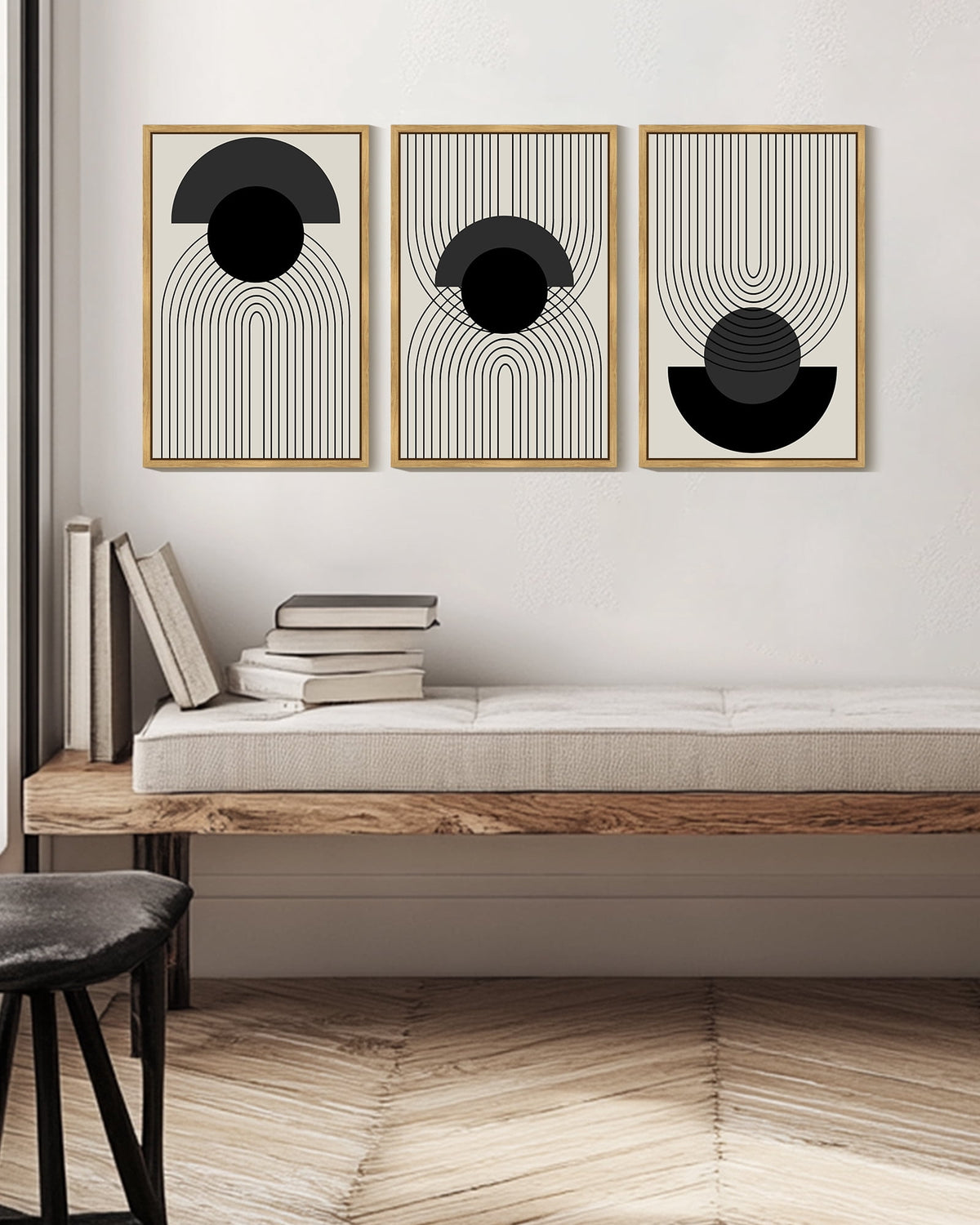 SHENIFY Minimalist Mid Century Modern Black Boho Wall Art Framed Canvas Prints for Living Room, Bedroom, 16x24in