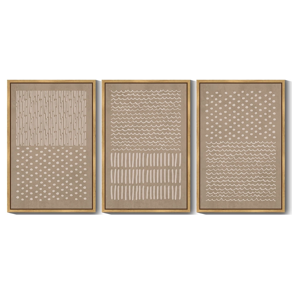 SHENIFY large 24x36in3pcs Natural Framed Boho Geometric Wall Art Mid-Century Bohemain Abstract Shape Illustration Neutral Modern Minimalist Painting Decorative Artwork