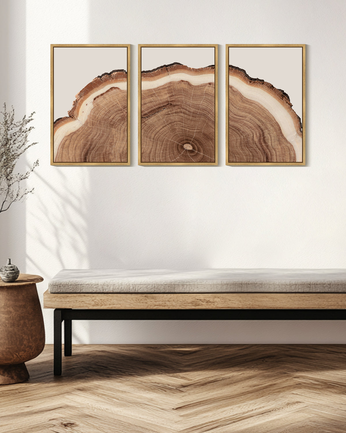 SHENIFY Tree Rings Wood Wall Art 16x24in3pcs Natural Framed Modern Retro Beige Wood Stump Nature Decor Artwork Prints Rustic farmhouse Home Office
