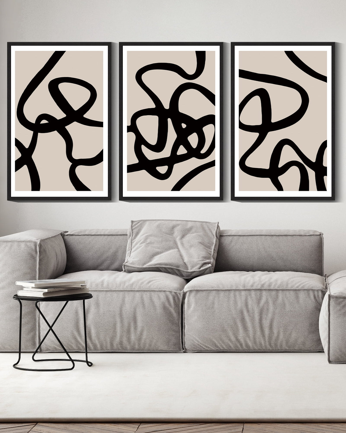 SHENIFY Black Lines Abstract Wall Art 16x24in3pcs Black Framed Ink Wash Minimalist Canvas Painting Artwork